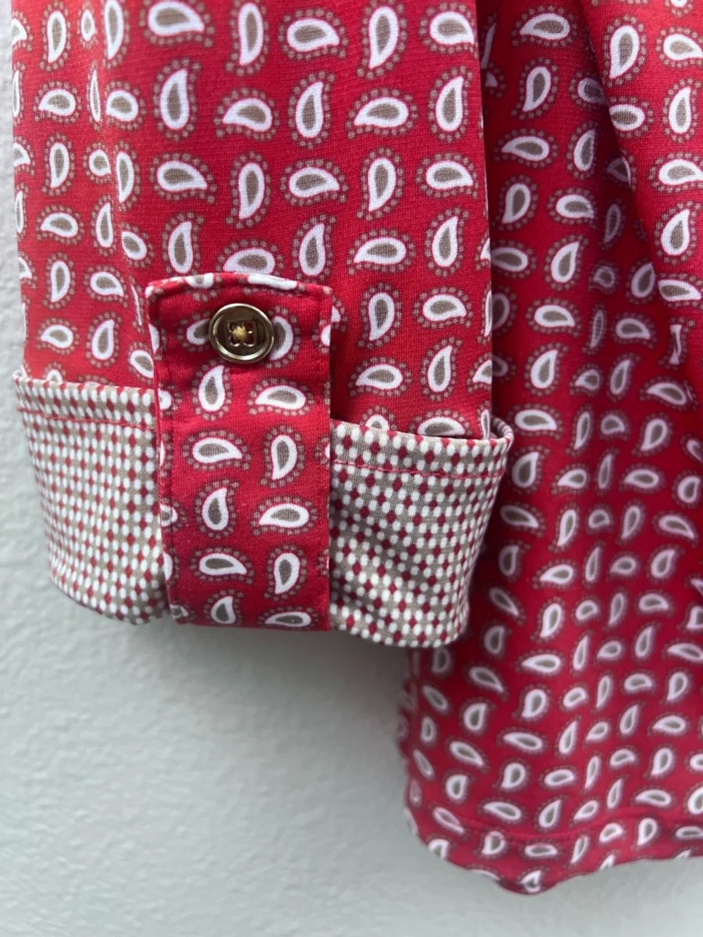 Jones NY Signature Large Paisley Blouse Layered Collar, Golden Buttons, Classic - Picture 5 of 10